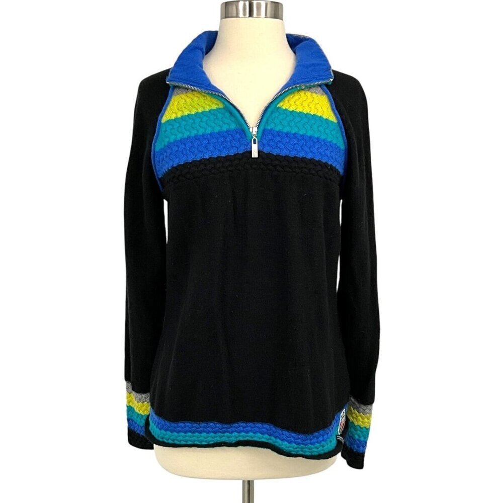 Neve Designs 1/4 Zip Sweater Size 2XL Merino Wool Blend Black Multicolor *READ*